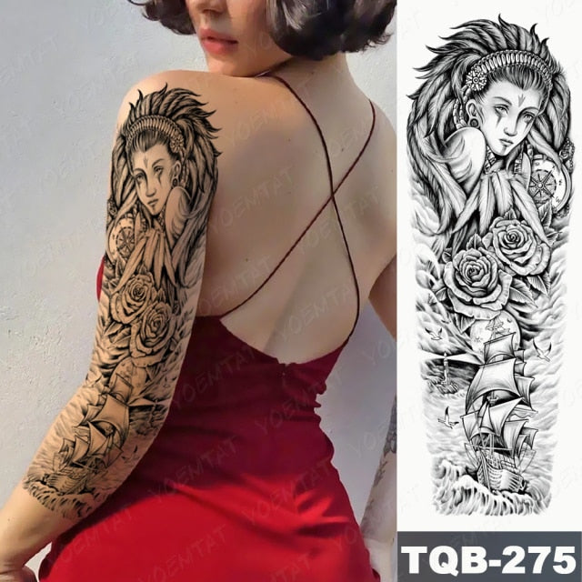 Large Arm Sleeve Tattoo Gun Rose Lion Waterproof Temporary Tatto Sticker Clock Flower Waist Leg Body Art Full Fake Tatoo Women