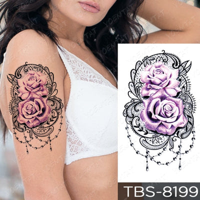 Waterproof Temporary Tattoo Sticker Chest Lace Henna Mandala Flash Tattoos Wolf Diamond Flower Body Art Arm Fake Tatoo Women Men