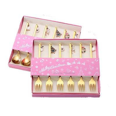 Wholesale Christmas Coffee Spoon &amp; Fork Sets Coffee Stirring Spoon Creative Dessert Tea Spoon Shovel Christmas Gift Box