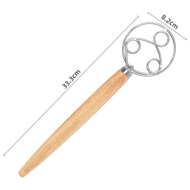 13 inch Danish Dough Whisk Egg Beater Stainless Steel Dutch Bread Dough Mixer DIY Baking Tools Wood Handle Kitchen Gadgets