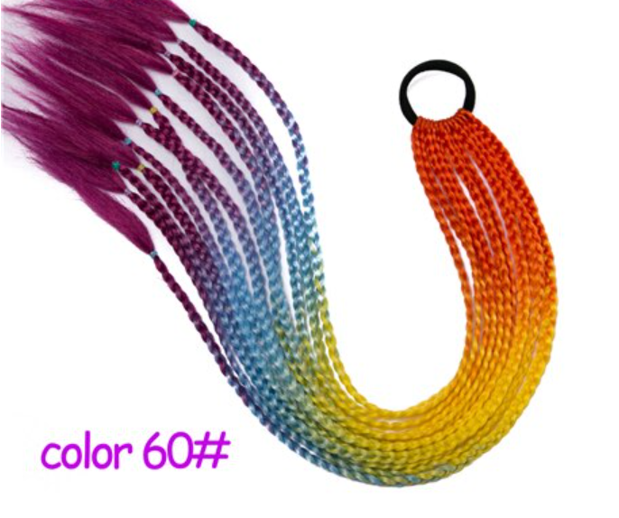 Ponytail Hairpiece With Rubber band hair ring  24 inch crochet braid Synthetic Hair Ponytail Hair Extension Pink,Rainbow