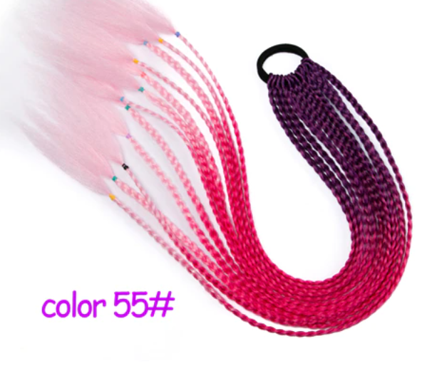 Ponytail Hairpiece With Rubber band hair ring  24 inch crochet braid Synthetic Hair Ponytail Hair Extension Pink,Rainbow