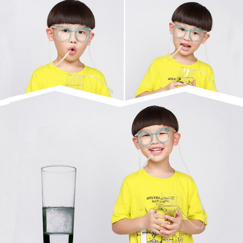 HOT 1PC Fun Soft Plastic Straw Funny Glasses Flexible Drinking Toys Party Joke Tube Tool Kids Baby Birthday Interesting Game Gadgets