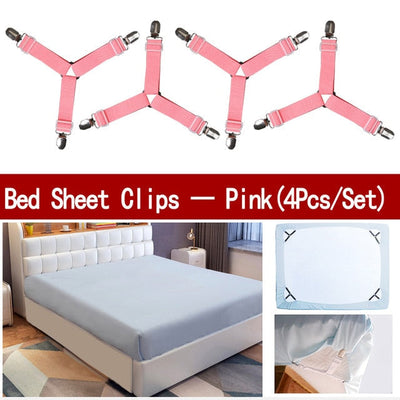 4Pcs/Set Bed Sheet Clip Bed Sheet Belt Fastener Mattress  Elastic Non-Sip Clip  Blanket Gripper White and Black