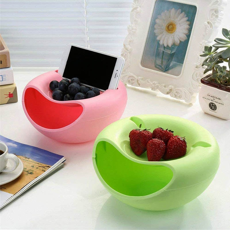 Creative Bowl Double Layer Dry Fruit Containers Snacks Seeds Storage Box Garbage Holder Plate Dish Organizer with Phone Holde