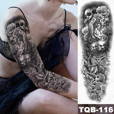 Large Arm Sleeve Tattoo Gun Rose Lion Waterproof Temporary Tatto Sticker Clock Flower Waist Leg Body Art Full Fake Tatoo Women