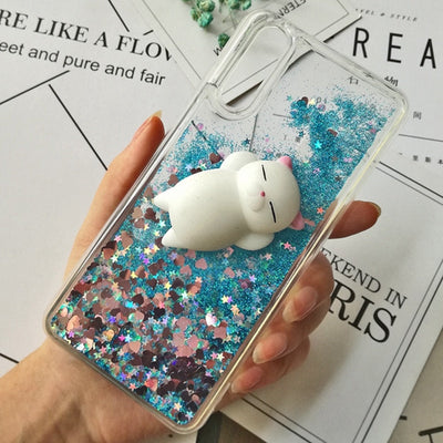 3D Cat gift Soft silicon phone case For huawei P20 Lite P30 Pro P30 Lite Mate 30 Lit Case Liquid Quicksand Glitter Silicone Case  Cover Coque