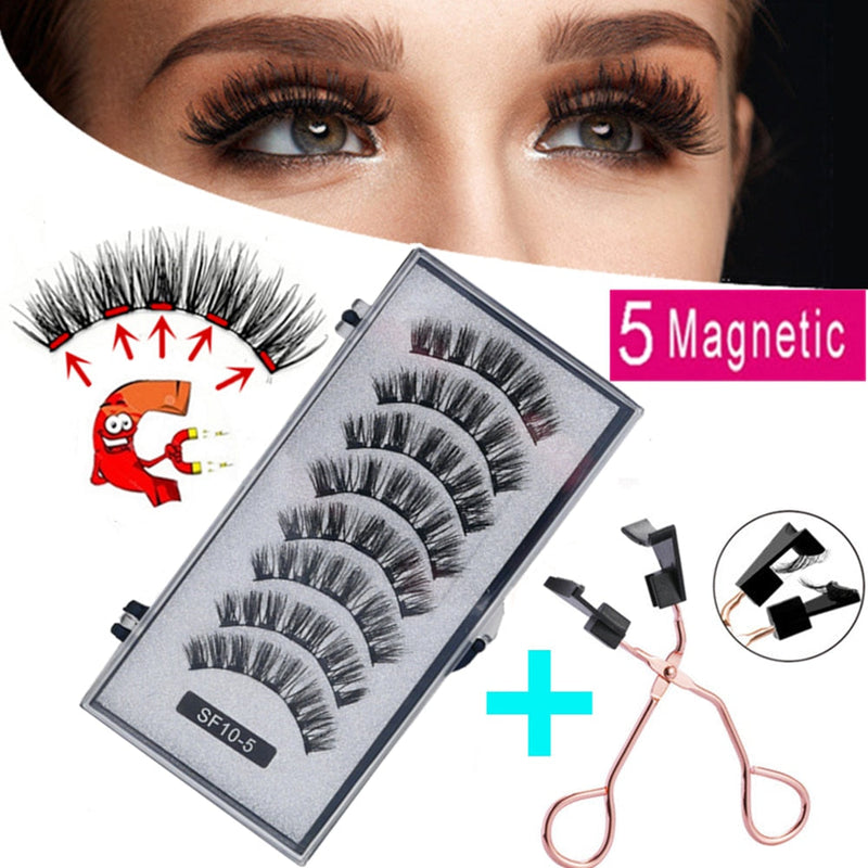 2 Pairs 3D Natural Magnetic Eyelashes ,With 5 Magnetic Lashes Handmade Reusable Magnetic False Eyelashes Support Drop Shipping