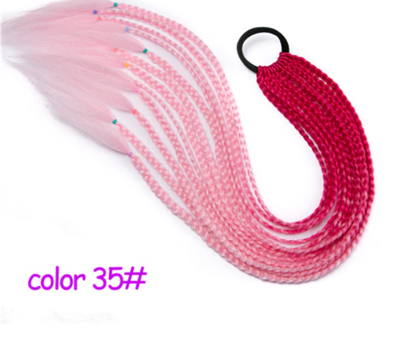 Ponytail Hairpiece With Rubber band hair ring  24 inch crochet braid Synthetic Hair Ponytail Hair Extension Pink,Rainbow