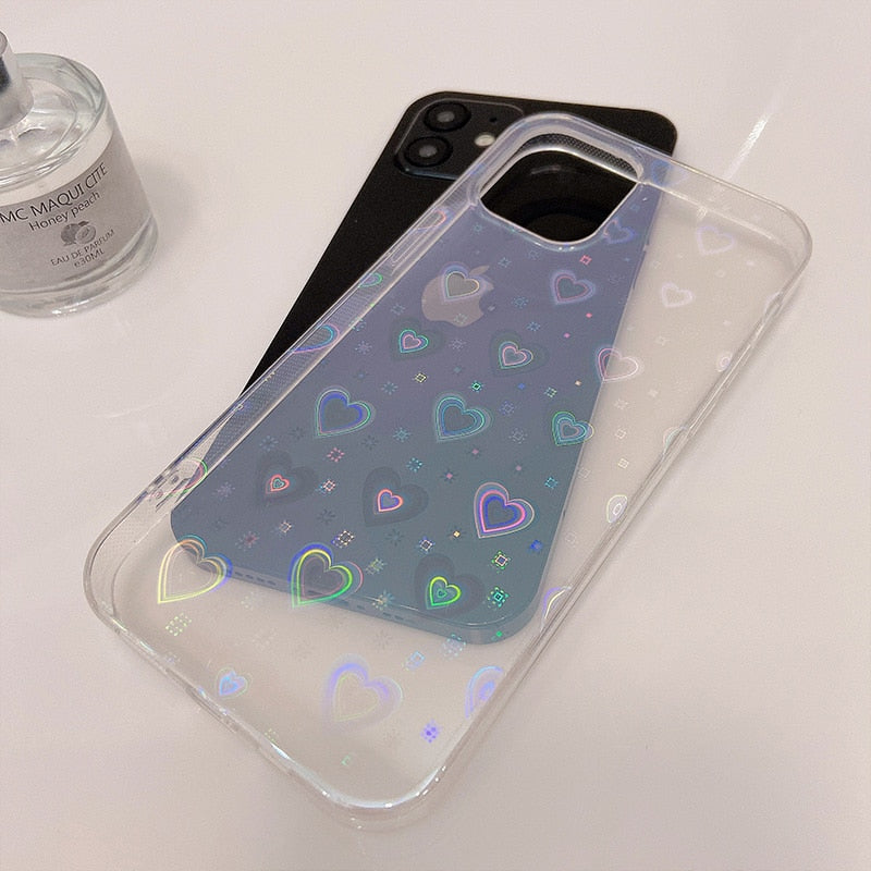 NEW 3D Colorful laser Love Couple gift Soft silicon phone case for iphone 7 8 Plus X XS XR MAX 11 Pro SE 2 12 clear Back Cover Cute