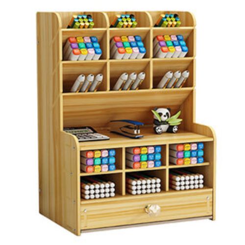 Pen Holder Wooden Pencil Storage Case Rack Drawer