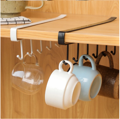 New Iron 6 Hooks Storage Shelf Wardrobe Cabinet Metal Under Shelves Mug Cup Hanger Bathroom Kitchen Organizer Rack Holder