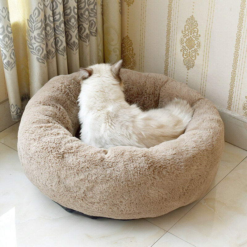 Donut Plush Pet Dog Cat Bed Fluffy Soft Warm Calming Bed