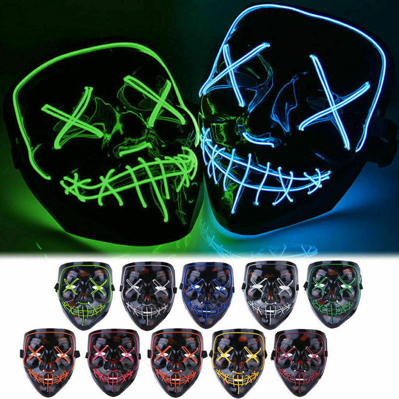 Costume Halloween Face Mask LED Light Up 3 Modes Cosplay Clubbing Party Purge