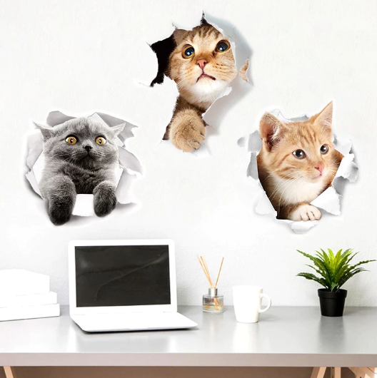 Cats 3D  Toilet Sticker Dogs Wall Stickers