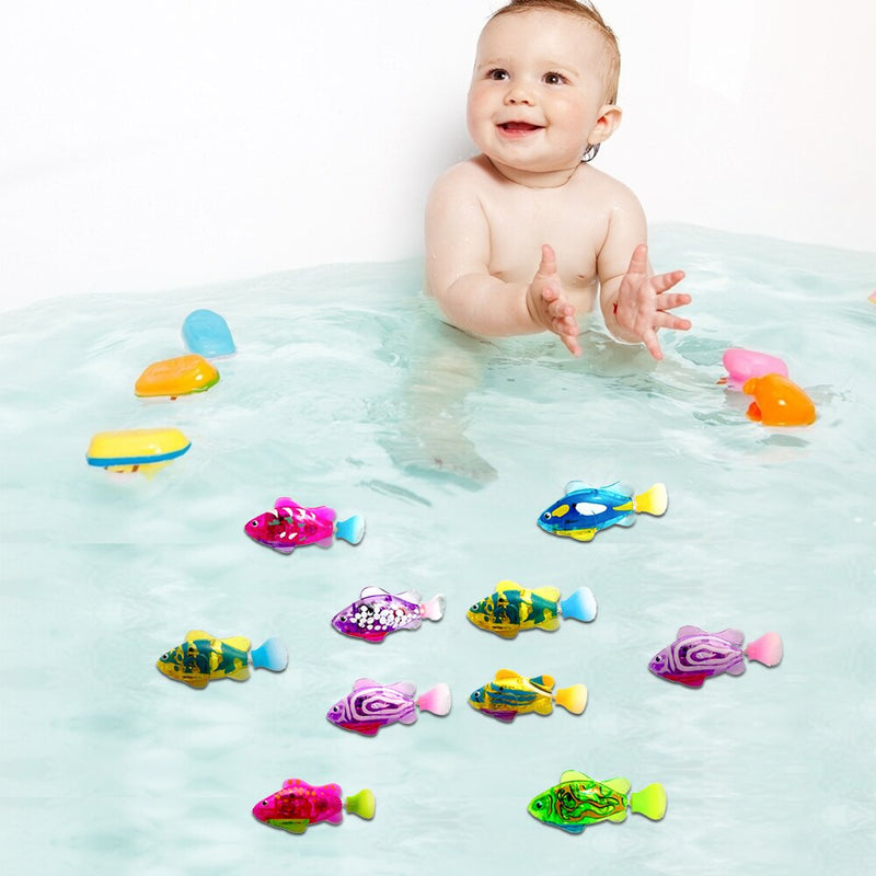 Kids Bath Toys Electric Swimming Robot Fish Toy Mini Aquarium Fish Water Activated Swimming Fish with LED Light for Bathroom