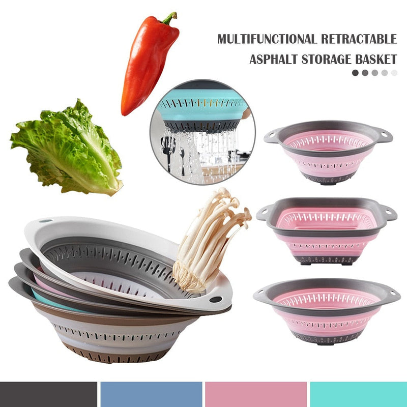 Kitchen Folding Drainer Storag Basket Folding Strainer Fruit Vegetable Drain Device Foldable Colander Kitchen Utensils Organzier