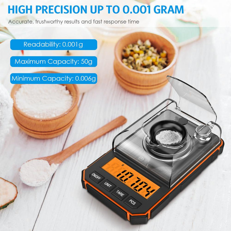 0.001g Digital Scale Portable Mini Scale Precise Graduation Professional Pocket Scale Milligram 50g Calibration Weights Tweezer