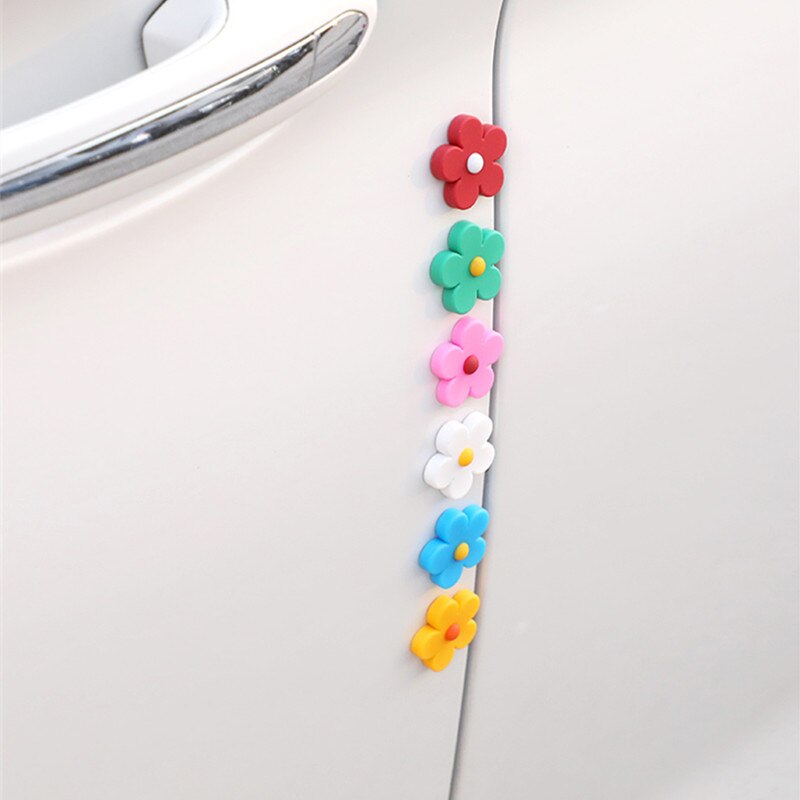 6pcs Cute Flower Car Door Edge Guard Strip Rose Scratch Protector Anti-collision Corner Bumper Protective Sticker Decoration