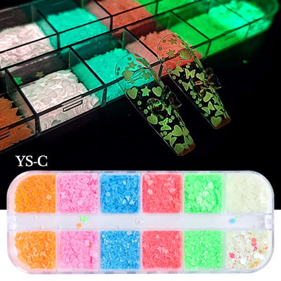 Luminous Nail Neon Glitter Sequin Butterfly Hexagon Fluorescent Green Flake Glow in the Dark Nail Art Manicure Decoration BE1861