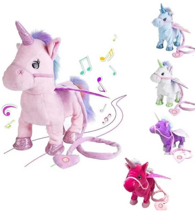 Funny 35cm Electric Walking Unicorn Plush Toy Stuffed Animal Toy Electronic Music Unicorn Toys for Children Christmas Gifts