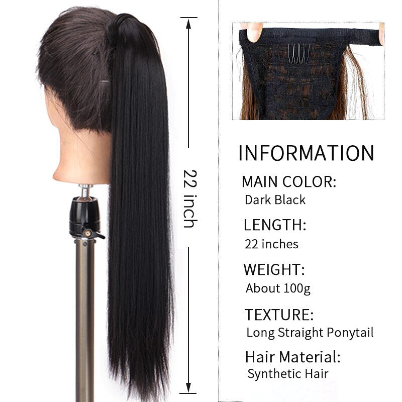 Xnaira Long Syntheti Straigight Wrap Around  Ponytail Fake Hair Pony Tail For Women Clip In Hair Extension High Temperture Fiber