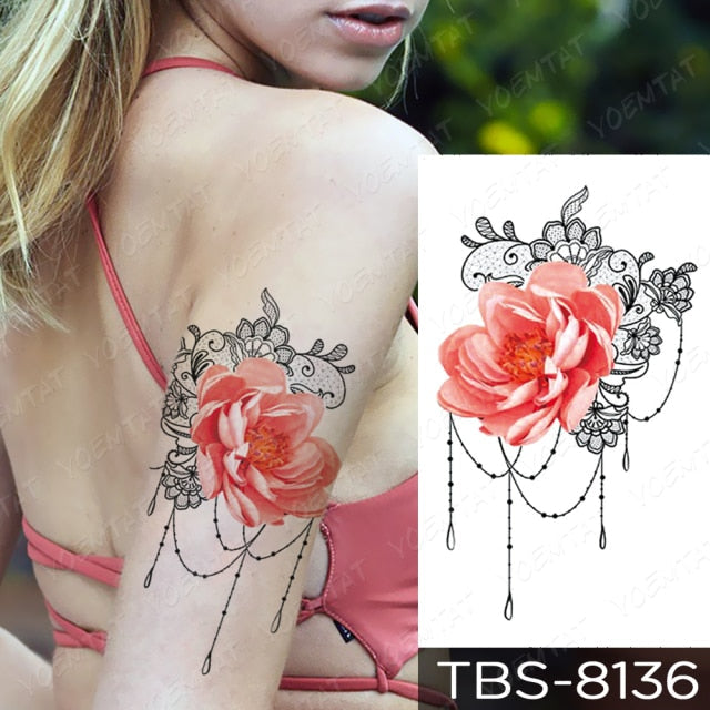 Waterproof Temporary Tattoo Sticker Chest Lace Henna Mandala Flash Tattoos Wolf Diamond Flower Body Art Arm Fake Tatoo Women Men