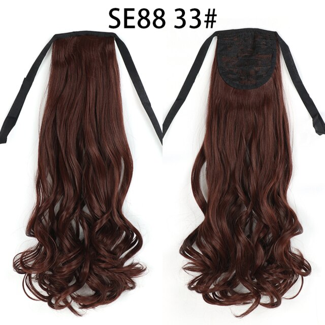 XQHAIR 22 Inch Ponytail Synthetic Hair Extension Long Wavy Wig with Clip Brown Blonde Black Ponytail High Temperature Resistant