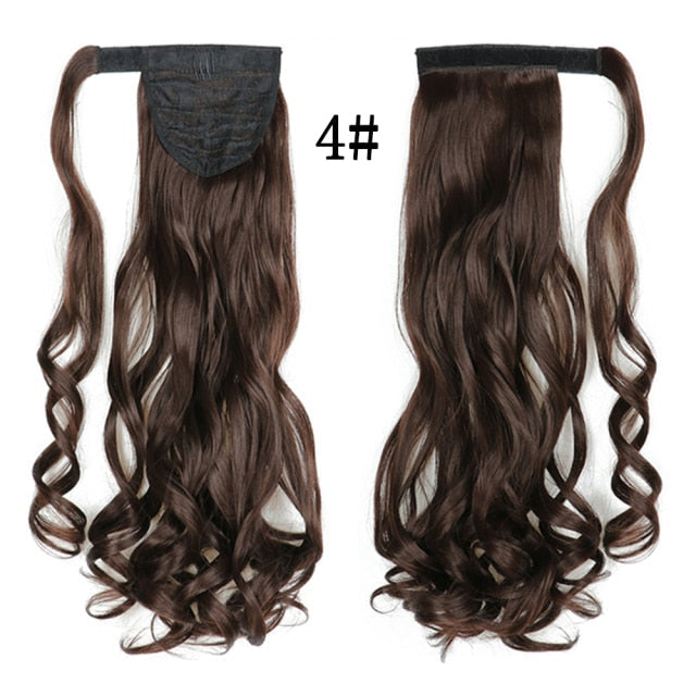 XQHAIR 22 Inch Ponytail Synthetic Hair Extension Long Wavy Wig with Clip Brown Blonde Black Ponytail High Temperature Resistant