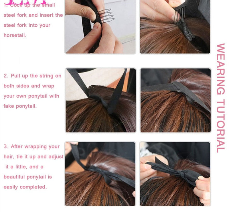 【Fake Hair Wig】30-Inch Synthetic Hair Fiber Heat-Resistant Straight Hair With Ponytail Fake Hair Chip-in Hair Extensions Pony Tail Wig Ponytail Hairpiece Hair Ponytail Hair Extension