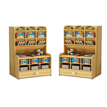 Pen Holder Wooden Pencil Storage Case Rack Drawer