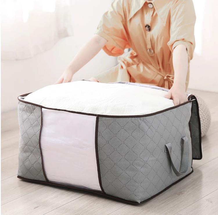 Quilt Storage Bag Moisture & Dust Proof Closet Organizer Non-Woven Blanket Pillow Storage Large Mobile Clothe Visible Bag