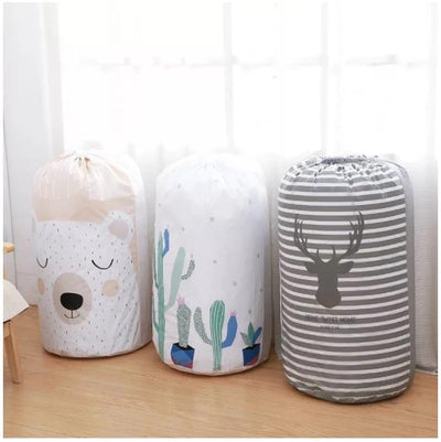 Cartoon Bear Collapsible Storage Bag Beam Port Transparent Organizer Clothes Blanket Baby Toy Basket Container Quilt Travel Bags