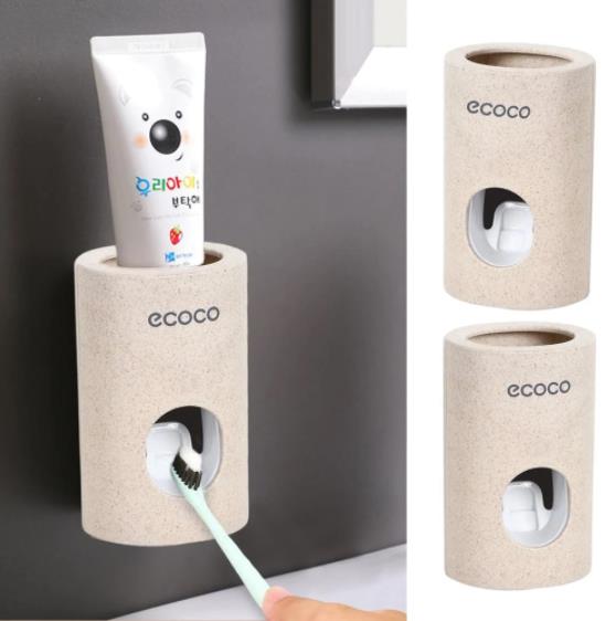 Automatic Toothpaste Dispenser Dust-Proof Toothbrush Holder Wheat Straw Wall Mounted Home Squeezer Bathroom accessories