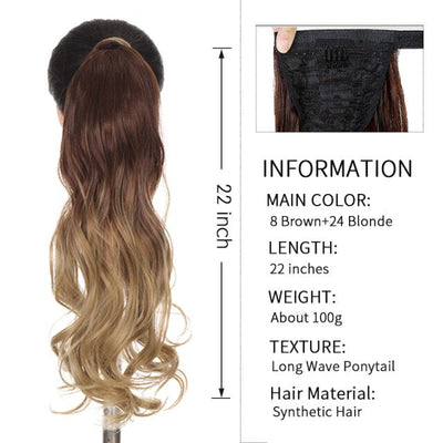 Xnaira Long Syntheti Straigight Wrap Around  Ponytail Fake Hair Pony Tail For Women Clip In Hair Extension High Temperture Fiber