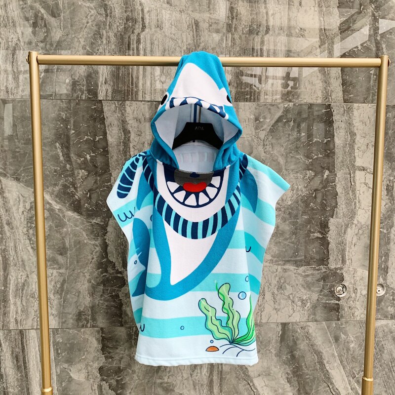 Baby Shower Cap Toddler Hooded Beach Bath Towel Animals Soft Swim Pool Coverup Poncho Cape For Boys Kids Children 1-12 Years Old Bath Robe