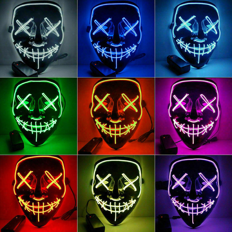 Costume Halloween Face Mask LED Light Up 3 Modes Cosplay Clubbing Party Purge