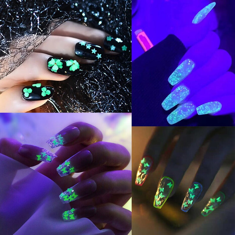 Luminous Nail Neon Glitter Sequin Butterfly Hexagon Fluorescent Green Flake Glow in the Dark Nail Art Manicure Decoration BE1861