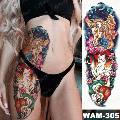 Large Arm Sleeve Tattoo Gun Rose Lion Waterproof Temporary Tatto Sticker Clock Flower Waist Leg Body Art Full Fake Tatoo Women