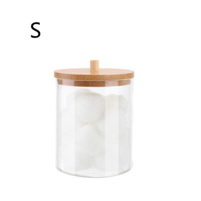 Makeup Cotton Storage Box Cotton Swab For Cosmetic Jewelry Bathroom Container With Bamboo Lid