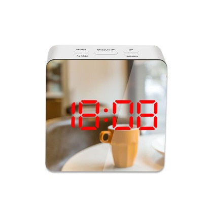 Electronic Alarm Clock Noiseless Design Digital LED Large Display Mirror Power off Memory Function AAA Not Batteries Glow Clock