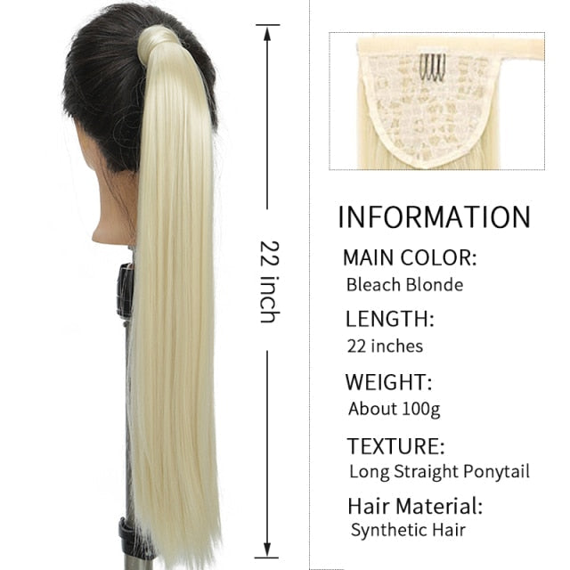 Xnaira Long Syntheti Straigight Wrap Around  Ponytail Fake Hair Pony Tail For Women Clip In Hair Extension High Temperture Fiber