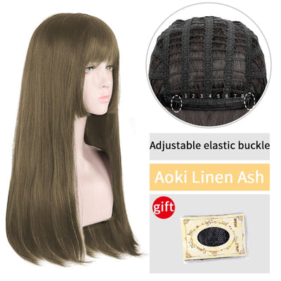 Natural Black Long Straight Hair Wig Synthetic Wig With Bangs Wig Hime Cut Suitable For Daily Wear By Women