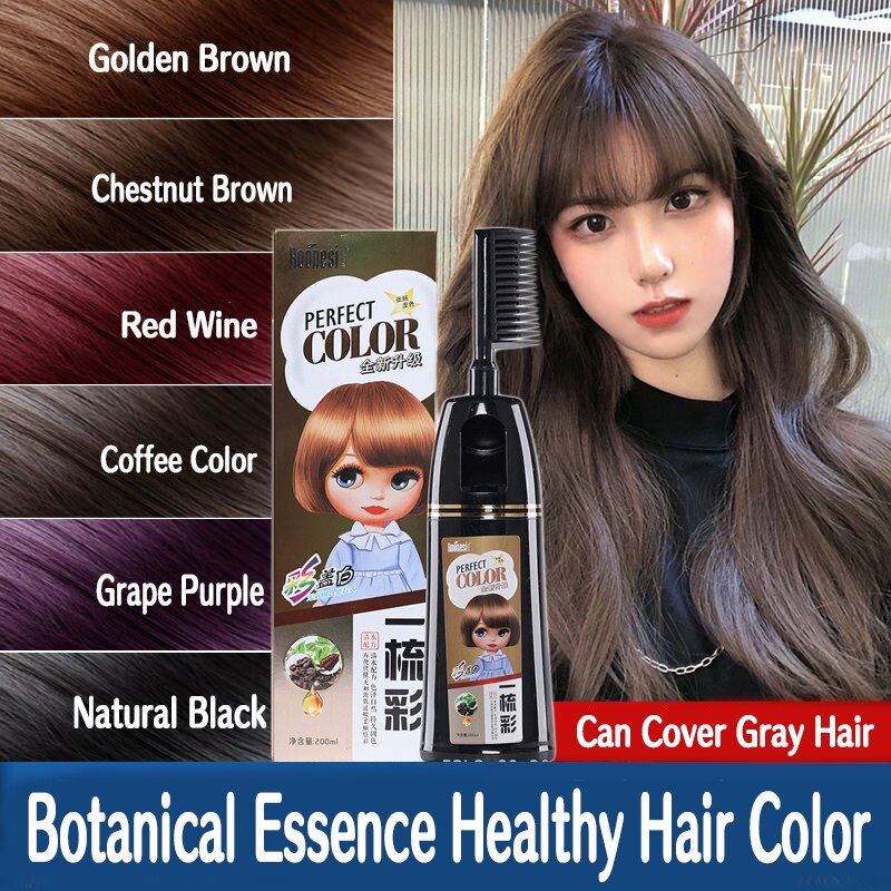 200ML Natural Plant Essence Hair Dye Instant Hair Dye Shampoo Instant Hair Color Cream Cover Permanent Hair Coloring With Comb