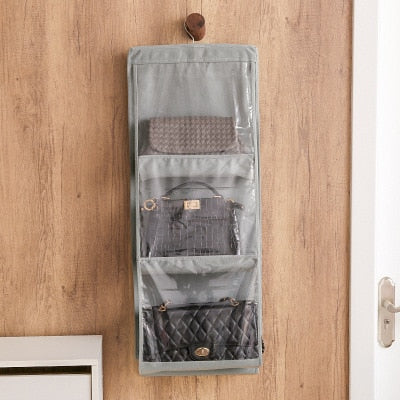 6 Pocket Hanging Handbag Organizer for Wardrobe Closet Transparent Storage Bag Door Wall Clear Sundry Shoe Bag with Hanger Pouch