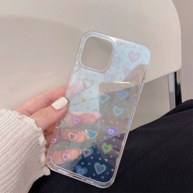 NEW 3D Colorful laser Love Couple gift Soft silicon phone case for iphone 7 8 Plus X XS XR MAX 11 Pro SE 2 12 clear Back Cover Cute