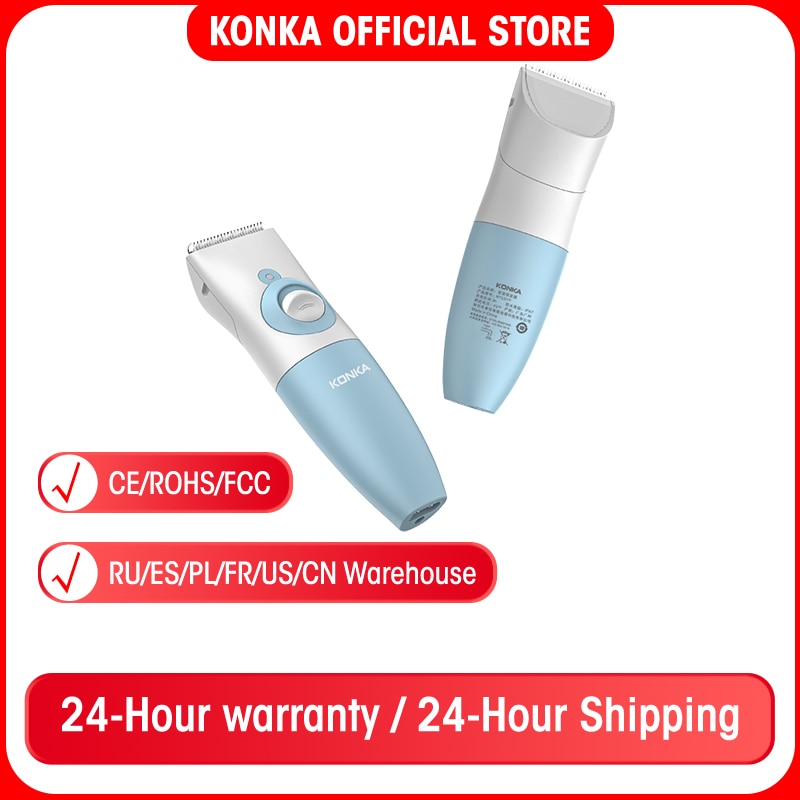 KONKA USB baby electric hair trimmer 320mAh battery White baby hair clipper IPX7 Waterproof R-angle ceramic steel razor