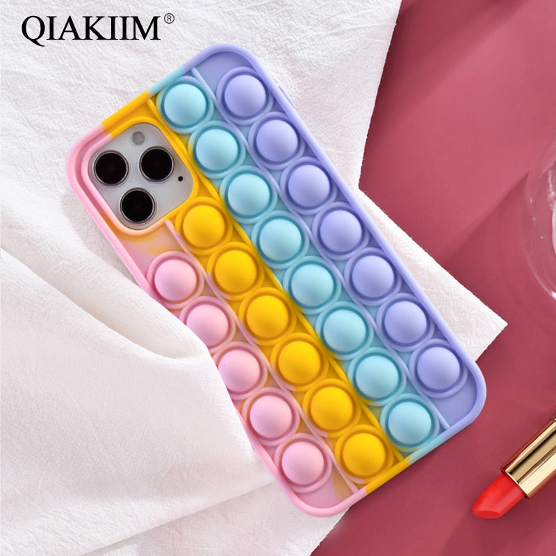 Funny Release Stress Phone Cases For iPhone Decompression Bubble Toy Soft Silicon Cover
