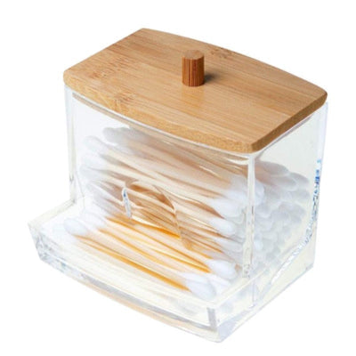 Makeup Cotton Storage Box Cotton Swab For Cosmetic Jewelry Bathroom Container With Bamboo Lid