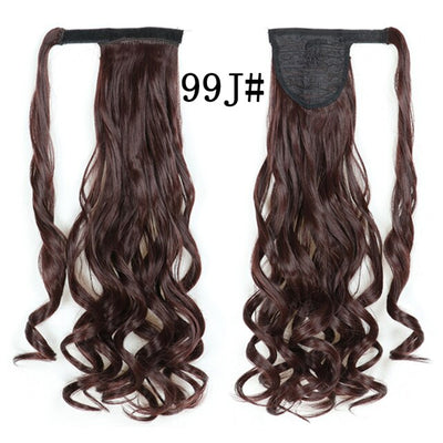 XQHAIR 22 Inch Ponytail Synthetic Hair Extension Long Wavy Wig with Clip Brown Blonde Black Ponytail High Temperature Resistant